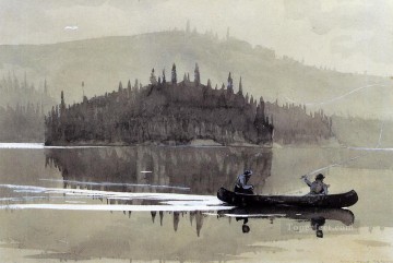  hombres arte - Dos hombres en una canoa Winslow Homer acuarela